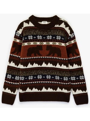 Koton Erkek Çocuk Uzun Kollu Bisiklet Yaka Desenli Triko Kazak 6WKB90005HT