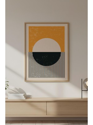 Huhuli Ahşap Çerçeveli Soyut Geometrik Desenli Tablo HUHU605