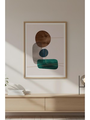 Huhuli Ahşap Çerçeveli Geometrik Desenli Minimalist Tablo HUHU628