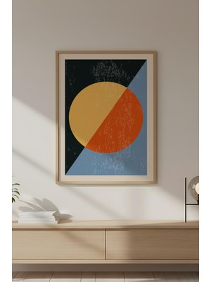 Huhuli Ahşap Çerçeveli Soyut Geometrik Desenli Tablo HUHU591