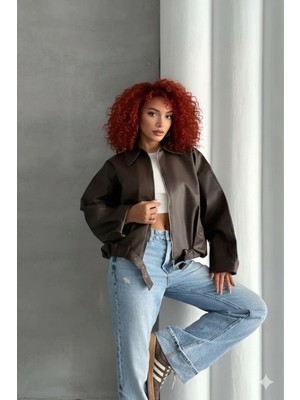 Orions Collection Luvren Pb Oversize Bomber Kemerli Deri Ceket