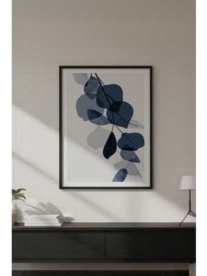 Huhuli Ahşap Siyah Çerçeveli Soyut Çiçek Desenli Tablo HUHU619