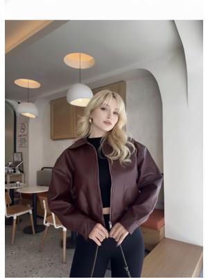 Orions Collection Deri Bomber Deri Ceket Bordo