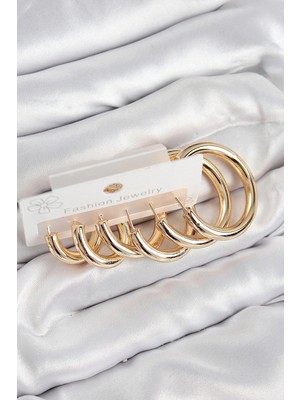 Moresun Buğz Pirinç Halka Model Gold Renk Kadın Set Küpe