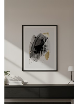 Huhuli Ahşap Siyah Çerçeveli Soyut Desenli Siyah-Beyaz Tablo HUHU621
