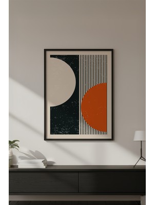 Huhuli Ahşap Siyah Çerçeveli Soyut Geometrik Desenli Tablo HUHU606