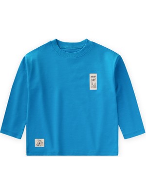 Cigit Etiket Detaylı Mevsimlik T-Shırt 2-10 Yaş Mavi