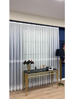 Volper Mekanik 2672 Bantlı Modern Salon Perdesi 1/3 Sık Pile Tül Perde (Beyaz)