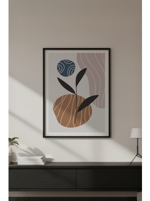 Huhuli Ahşap Siyah Çerçeveli Soyut Çiçek Desenli Tablo HUHU649