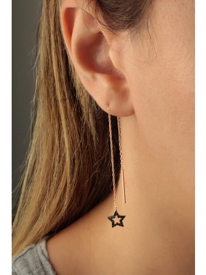 By Barun Gümüş Yıldız Küpe 925 Ayar Sallantılı