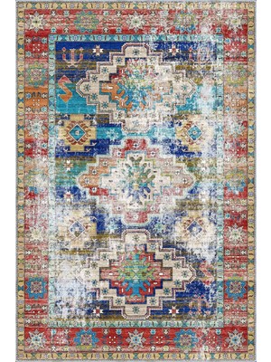 Jarken Klasik Göbekli Multi Polyester ve Pamuklu Kaydırmaz Taban Yıkanabilir Dijital Baskı Halı