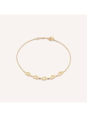 Aja Velisse Kalp Figürlü Çok Taşlı Altın Bileklik