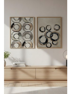 Huhuli Ahşap Çerçeveli 2'li Wabi Sabi Koleksiyon Tablo Seti HUHU713