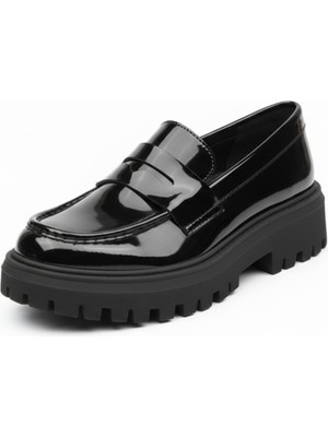 MARSHETTA Lucette Model Siyah Rugan Kalın Tabanlı Kadın Loafer Günlük Ayakkabı