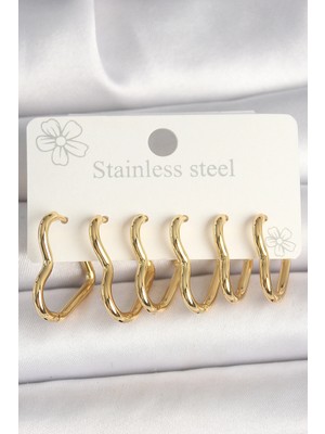 Moresun Buğz 316L Çelik Gold Renk Kalp Model Kadın Küpe Seti