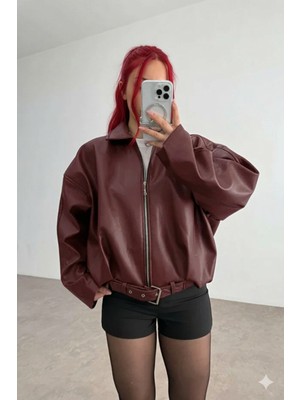 Orions Collection Luvren Pb Oversize Bomber Kemerli Deri Ceket