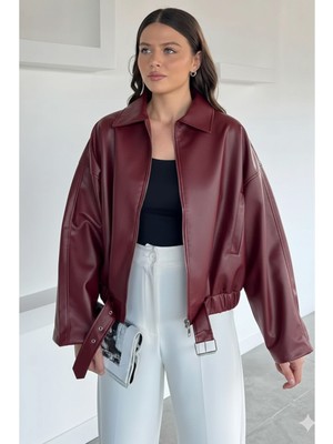Orions Collection Yeni Sezon Oversize Kemerli Deri Bomber Ceket Trend & Şık Model