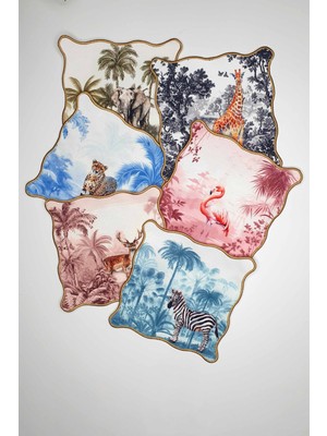 PremiumPort 6'lı Jungle Serisi Sulu Boya Hayvan Desenli Nakışlı Kokteyl Peçeteleri