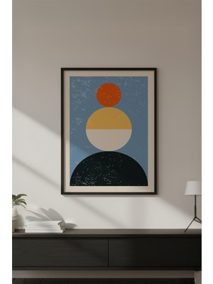 Huhuli Ahşap Siyah Çerçeveli Soyut Geometrik Desenli Tablo HUHU597