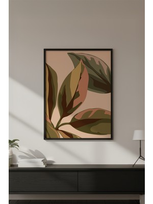 Huhuli Ahşap Siyah Çerçeveli Soyut Çiçek Desenli Tablo HUHU616