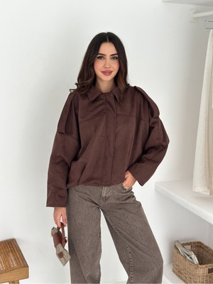 Orions Collection Bomber Apolet Detaylı Oversize Süet Ceket