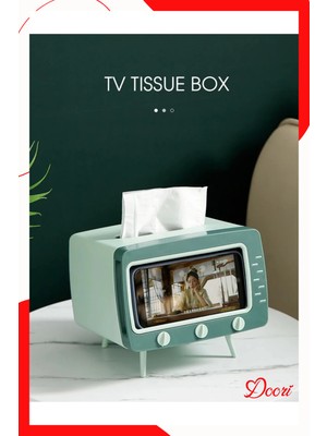 PremiumPort Modern Masa Üstü Tv Görünümlü Peçetelik ve Cep Telefonu Tutuculu