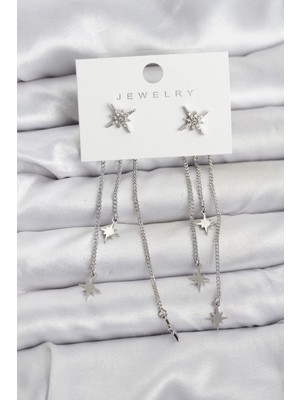 Moresun Buğz Kutup Yıldızı Model Gümüş Renk Pirinç Sallantılı Kadın Küpe
