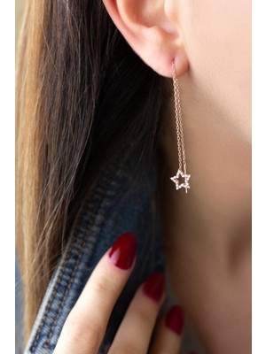 By Barun Gümüş Yıldız Küpe 925 Ayar Sallantılı