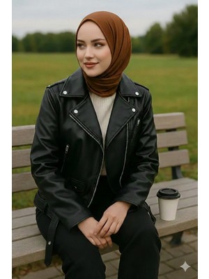 Orions Collection Yeni Sezon Oversize Kadın Siyah Biker Deri Ceket P&b Stil, Fermuarlı Trend Model