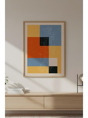 Huhuli Ahşap Çerçeveli Soyut Geometrik Desenli Tablo HUHU604