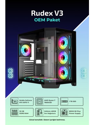 Ih Rudex V3 Oem Paket R7-7800X3D 32 GB 1 Tb SSD 16 GB Rtx 5070 Ti Freedos Masaüstü Oyuncu Bilgisayarı