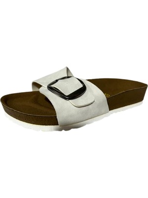 Mulex 1264 Kadın Beyaz ,tokalı , Anatomik Taban Terlik