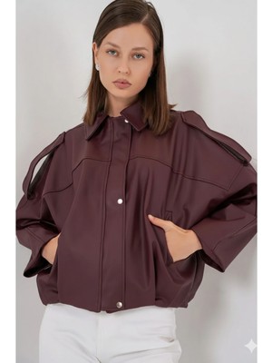 Orions Collection Yeni Sezon Kadın Bordo Deri Bomber Ceket Zr Model, Trend & Şık Tasarım