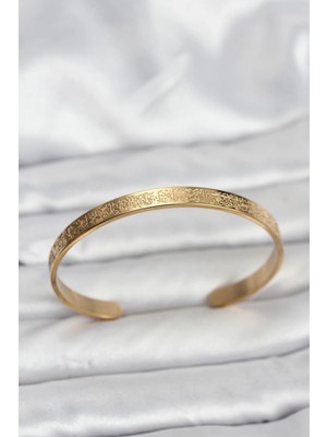 Moresun Buğz 316L Çelik Gold Renk Ayetel Kürsi Yazılı Bileklik