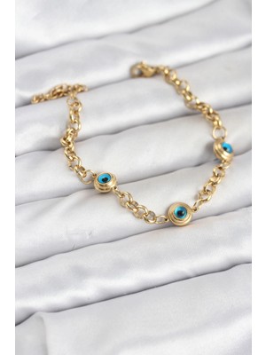 Moresun Buğz 316L Çelik Nazar Model Gold Renk Kadın Bileklik