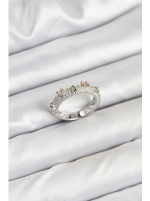 Moresun Buğz Pirinç Gümüş Renk Zirkon Taşlı Vintage Kadın Yüzük