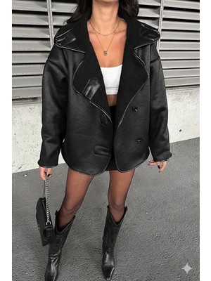 Orions Collection Else Acı Kahve Süet Dokulu Içi Peluş Kürklü Oversize Zr Model Mont Kaban