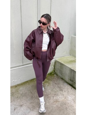 Orions Collection Luvren Trend Oversize Bomber Kemerli Deri Ceket