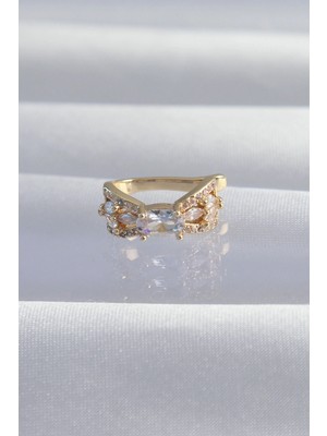 Moresun Buğz Pirinç Gold Renk Zirkon Taş Kaplama Earcuff Küpe