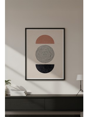 Huhuli Ahşap Siyah Çerçeveli Soyut Geometrik Desenli Tablo HUHU624