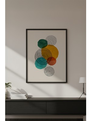 Huhuli Ahşap Siyah Çerçeveli Geometrik Desenli Minimalist Tablo HUHU634