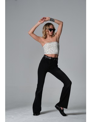 Domoda Normal Bel Kot, Ispanyol Paça Esnek Denim Kumaş Kadın Fit And Flare Jean Pantolon @morales