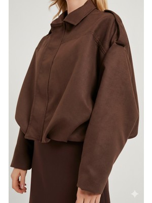 Orions Collection Yeni Sezon Kadın Kahverengi Süet Etkili Bomber Ceket Oversize, Günlük & Trend Model