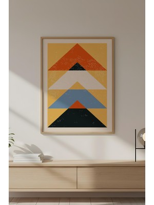 Huhuli Ahşap Çerçeveli Soyut Geometrik Desenli Tablo HUHU602