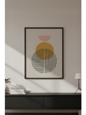 Huhuli Ahşap Siyah Çerçeveli Geometrik Desenli Modern Tablo HUHU646