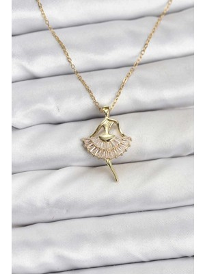 Moresun Buğz 316L Çelik Zincir Gold Renk Balerin Model Kadın Kolye