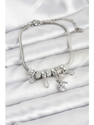 Moresun Buğz Pirinç Gümüş Renk Tinkerbell Charmlı Kadın Bileklik