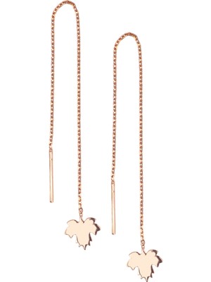 By Barun Gümüş Zincir Küpe Çınar Yaprağı 925 Ayar