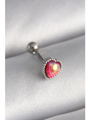 Moresun Buğz 316L Çelik Gümüş Renk Kırmızı Mineli Kalp Tragus Piercing