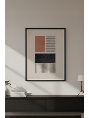 Huhuli Ahşap Siyah Çerçeveli Soyut Geometrik Desenli Tablo HUHU625